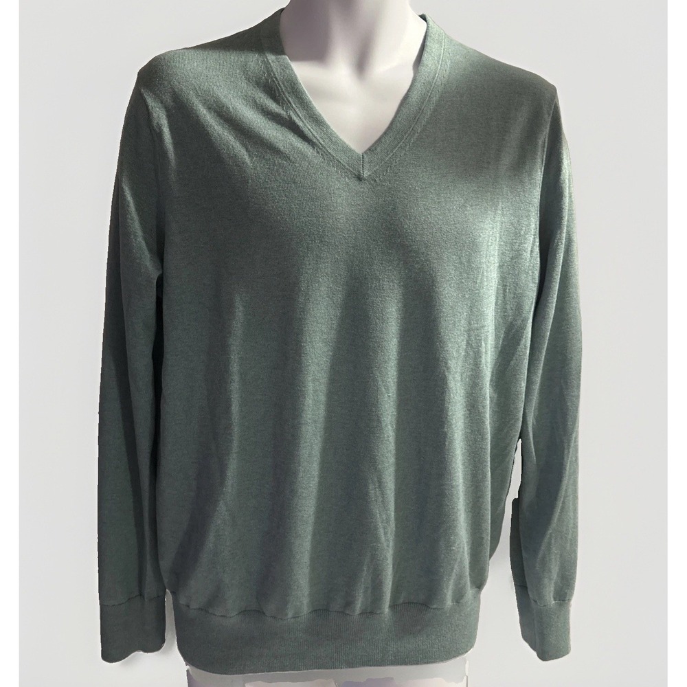 Banana Republic Men L Soft Green Silk Cotton Cashmere V-Neck Sweater Pullover